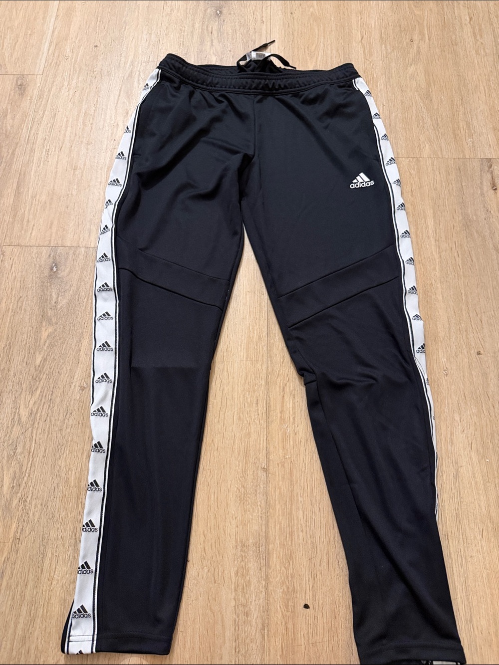 adidas Black Joggers with White Logo Tape